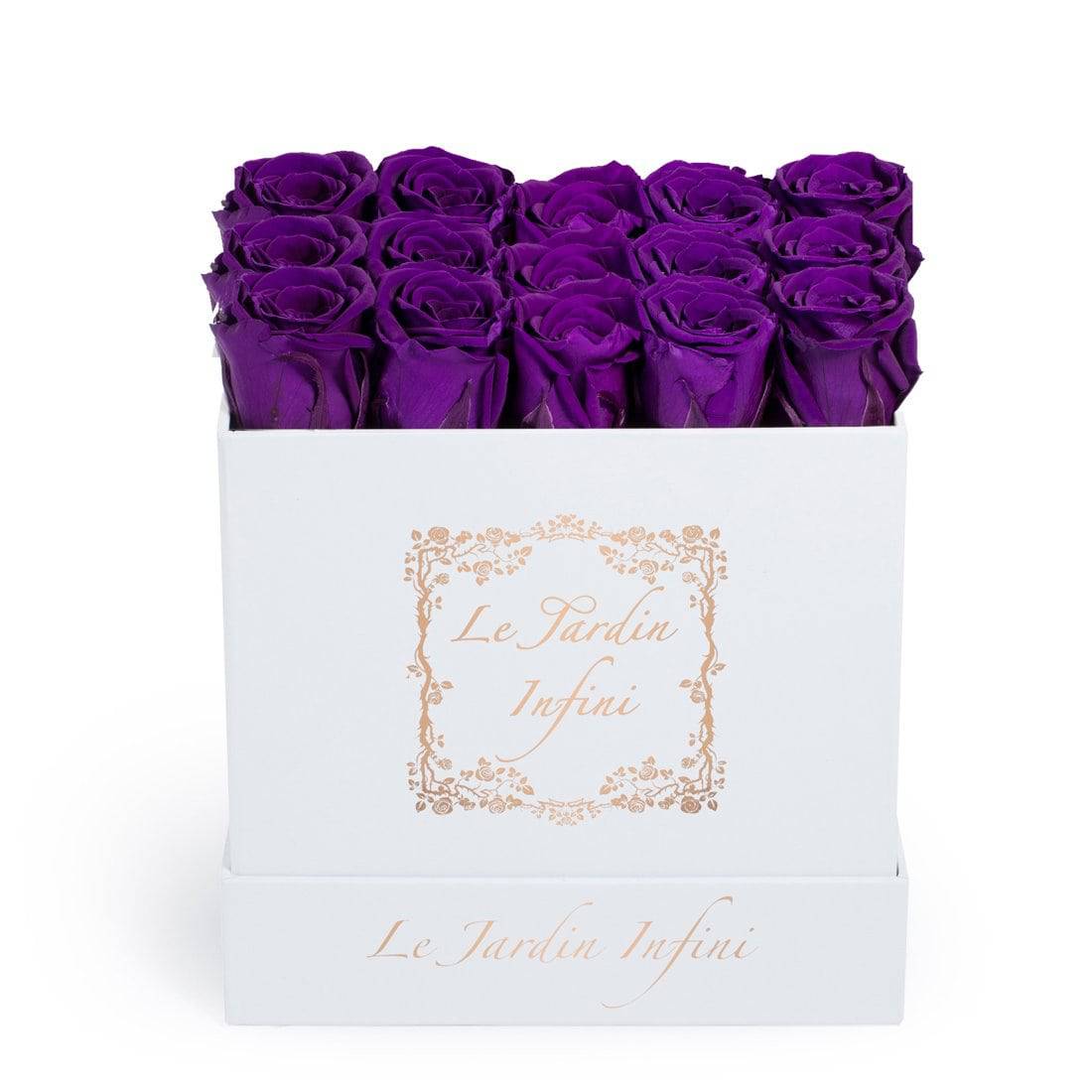 Vibrant Purple Preserved Roses - Medium Square White Box - Le Jardin Infini Roses in a Box