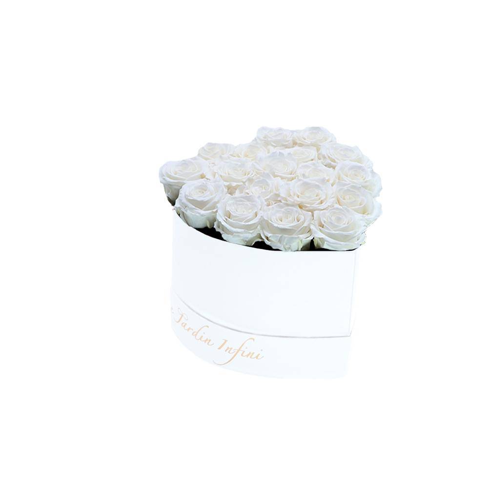 White Preserved Roses in A Heart Shaped Box - 16-18 Roses Heart Luxury White Box