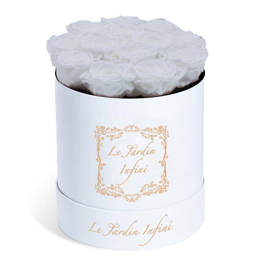 White Preserved Roses - Medium Round White Box