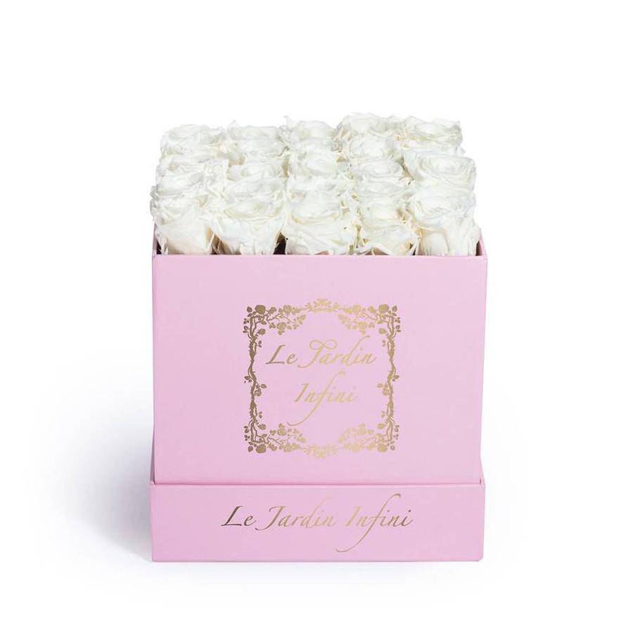 White Preserved Roses - Medium Square Pink Box - Le Jardin Infini Roses in a Box