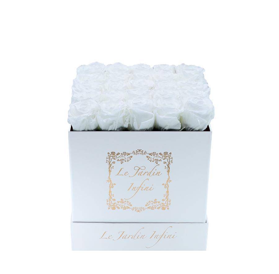 White Preserved Roses - Medium Square White Box
