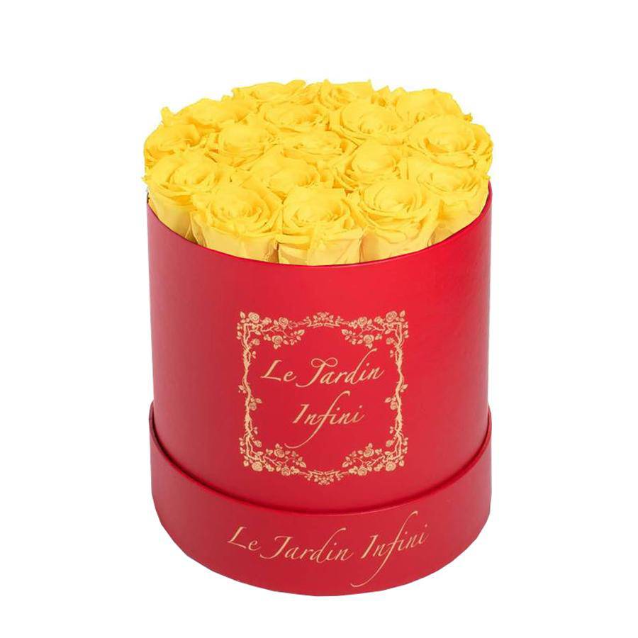 Yellow Preserved Roses - Medium Round Red Box