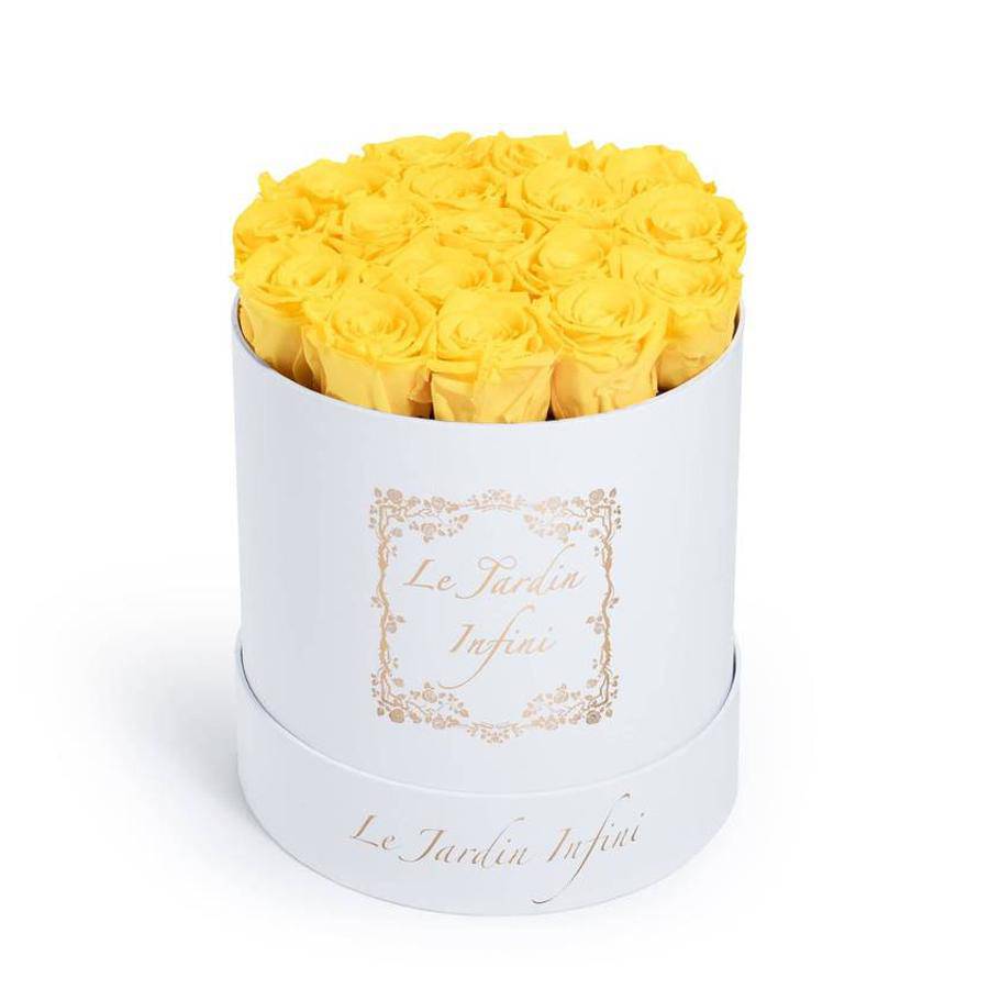 Yellow Preserved Roses - Medium Round White Box