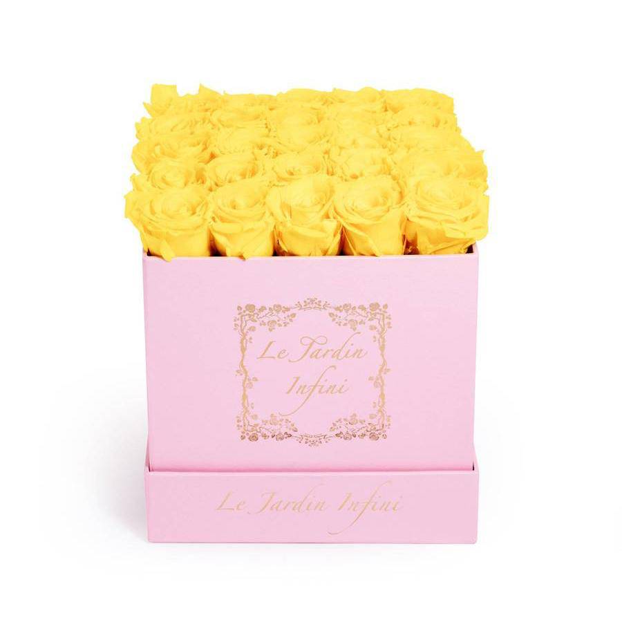 Yellow Preserved Roses - Medium Square Pink Box