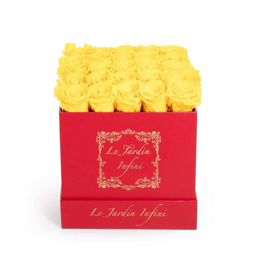 Yellow Preserved Roses - Medium Square Red Box