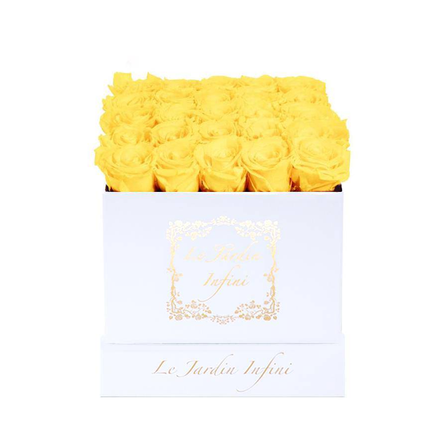 Yellow Preserved Roses - Medium Square White Box