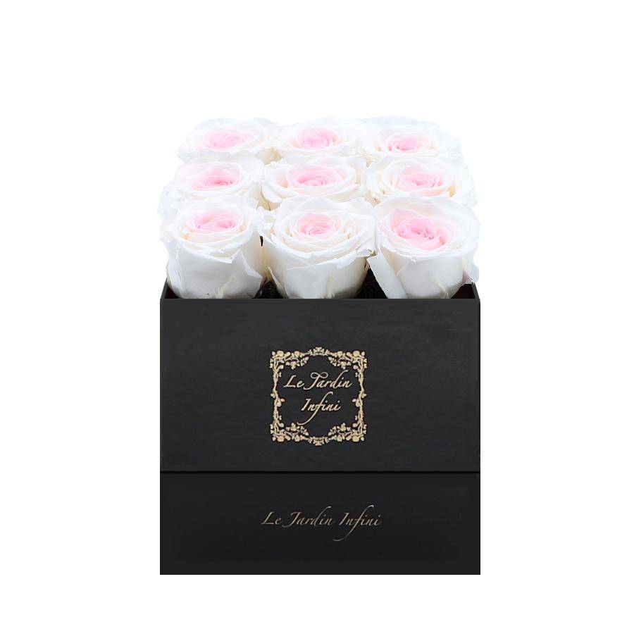 9 Bicolor Preserved Roses - Luxury Square Shiny Black Box