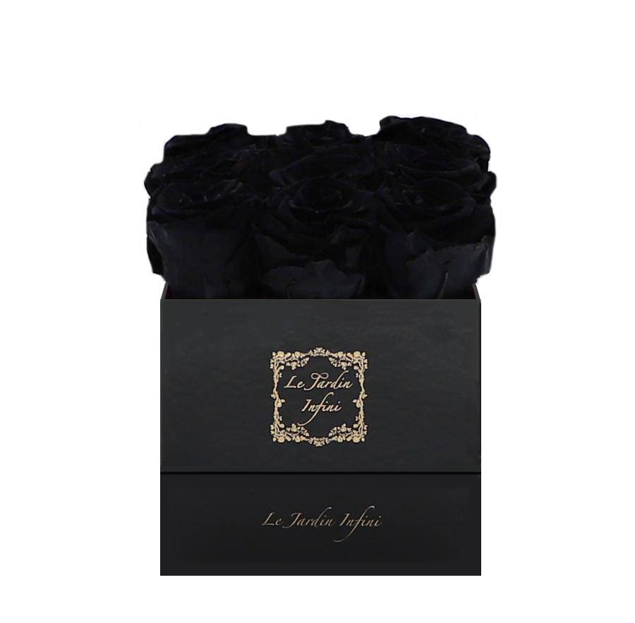 9 Black Preserved Roses - Luxury Square Shiny Black Box
