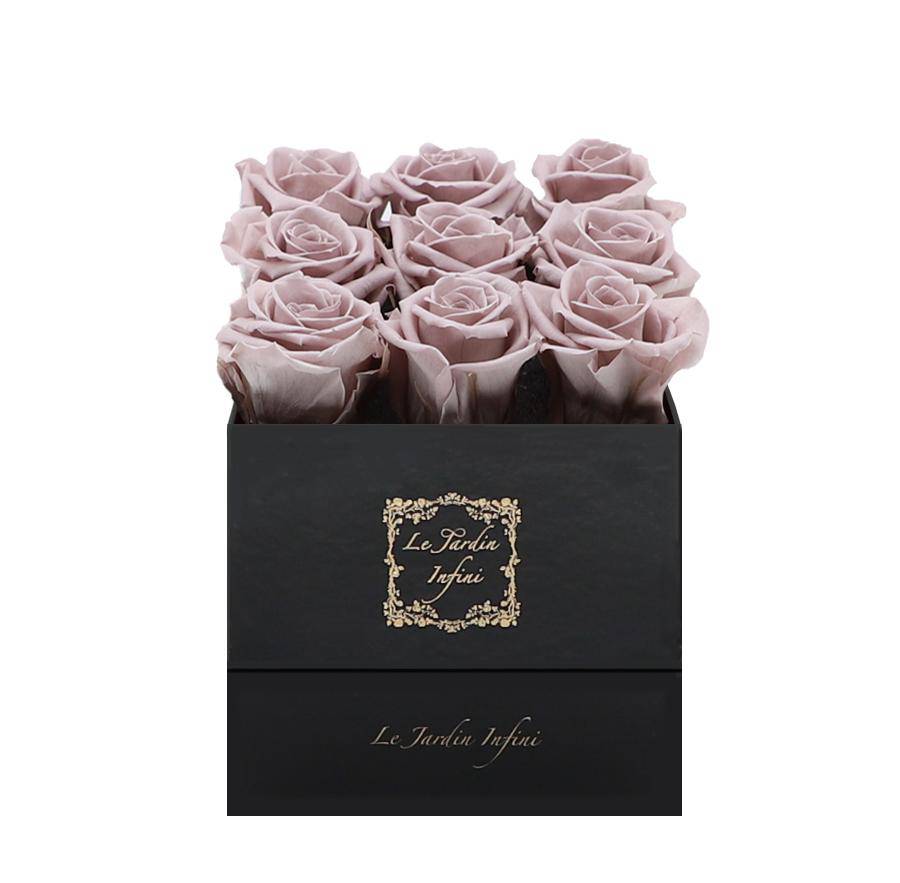 9 Blush Preserved Roses - Luxury Square Shiny Black Box