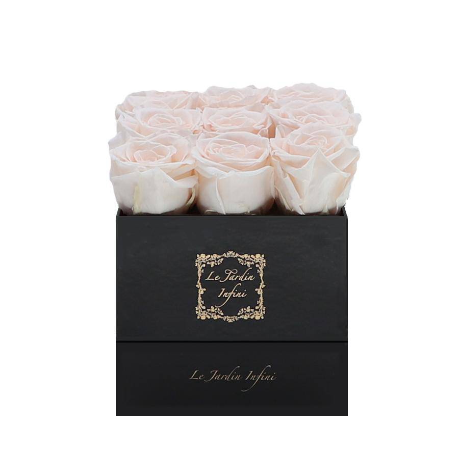 9 Champagne Preserved Roses - Luxury Square Shiny Black Box