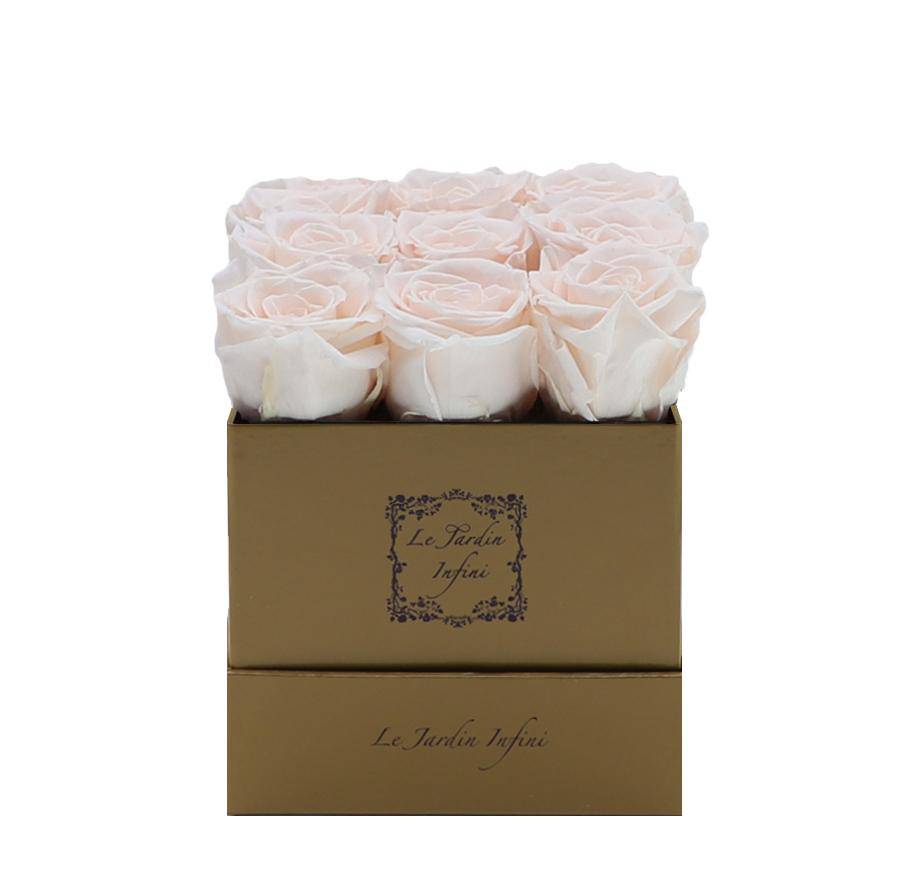 9 Champagne Preserved Roses - Luxury Square Shiny Gold Box