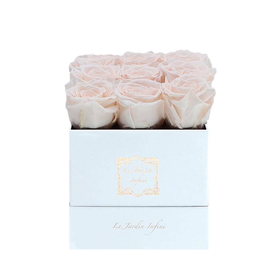 9 Champagne Preserved Roses - Luxury Square Shiny White Box