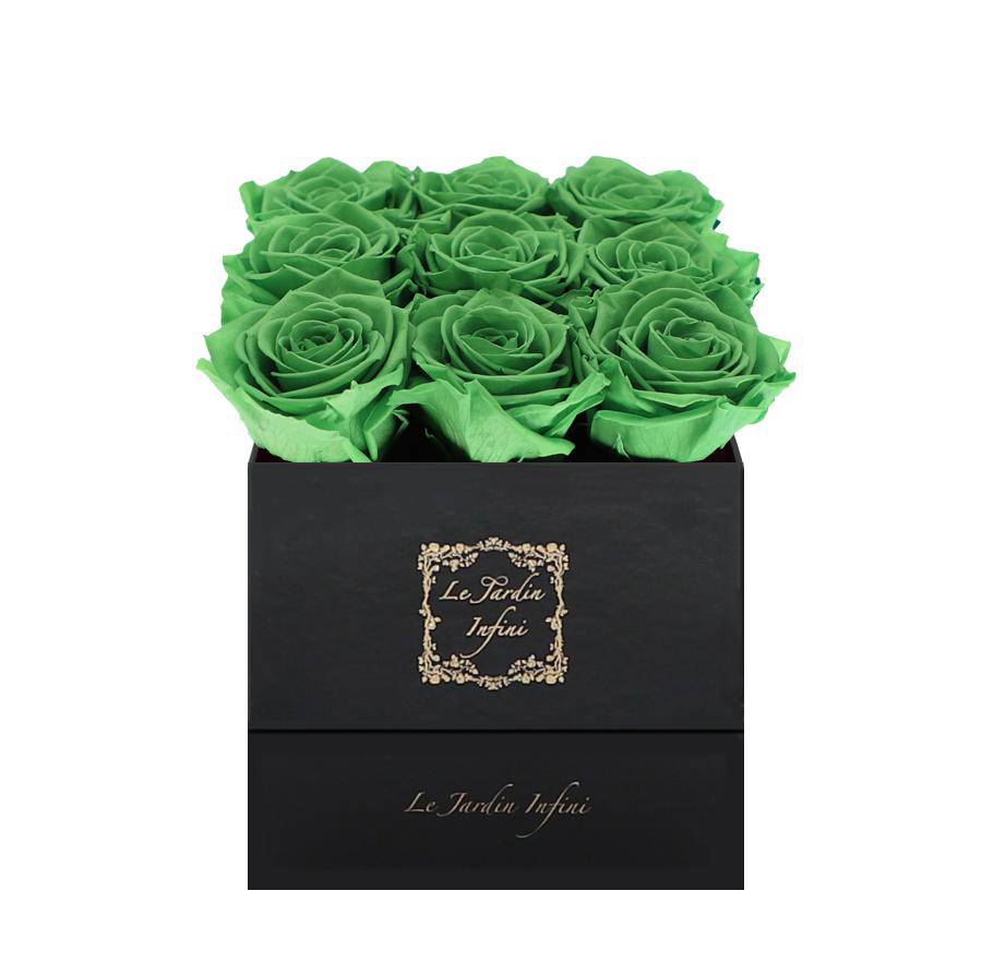 9 Green Tea Preserved Roses - Luxury Square Shiny Black Box
