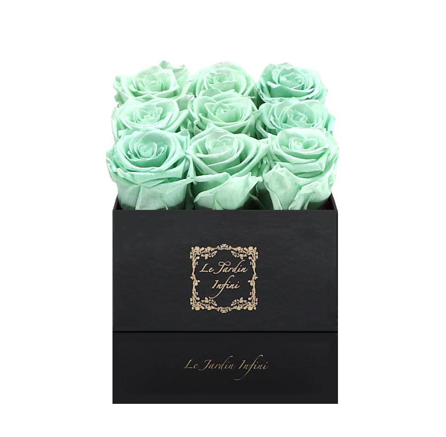 9 Light Green Preserved Roses - Luxury Square Shiny Black Box
