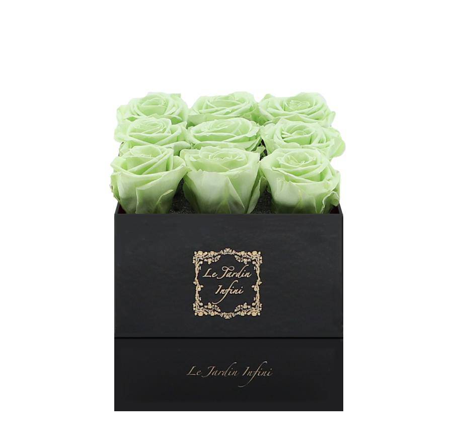 9 Mint Preserved Roses - Luxury Square Shiny Black Box