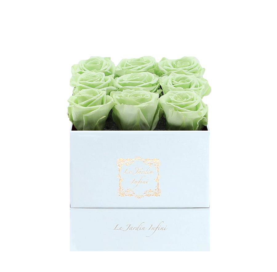 9 Mint Preserved Roses - Luxury Square Shiny White Box