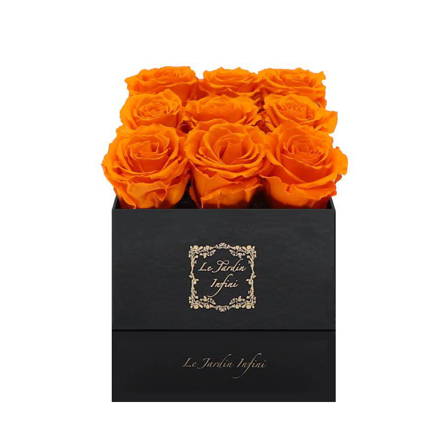9 Orange Preserved Roses - Luxury Square Shiny Black Box