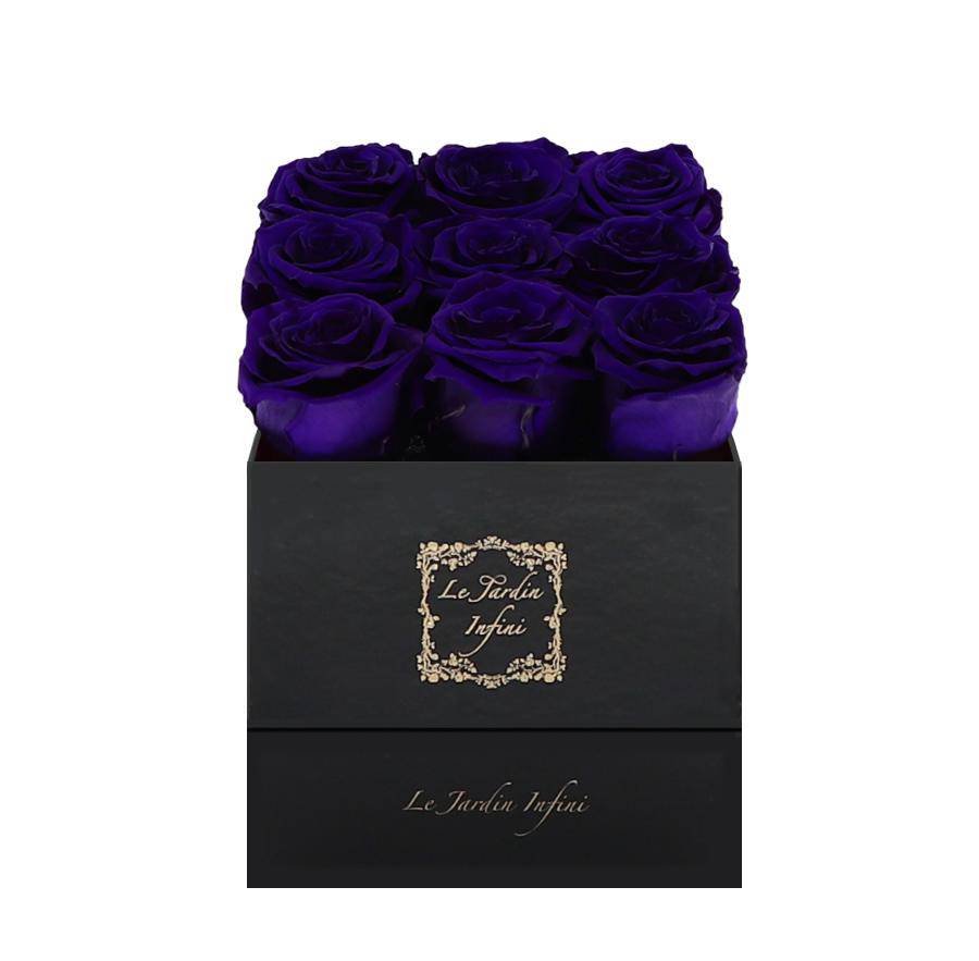 9 Purple Preserved Roses - Luxury Square Shiny Black Box