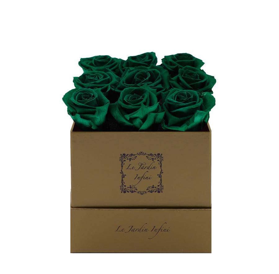 9 St. Patrick Green Preserved Roses - Luxury Square Shiny Gold Box