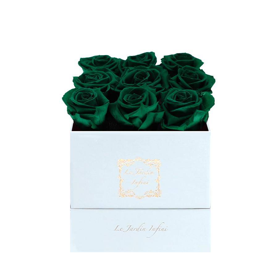 9 St. Patrick Green Preserved Roses - Luxury Square Shiny White Box