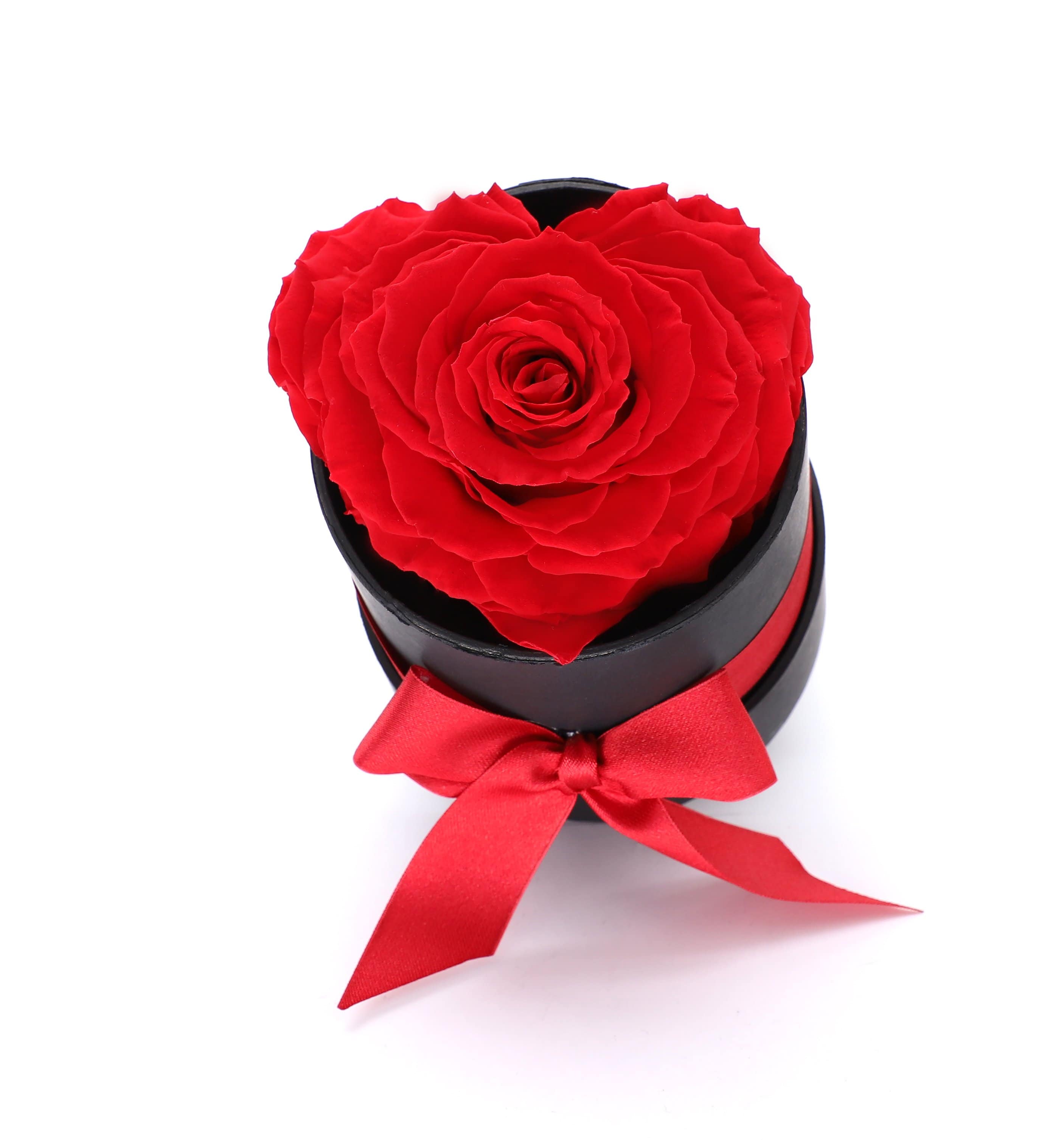 Red Heart Shape Forever Rose in A Box- Black Gift Box - Le Jardin Infini Roses in a Box