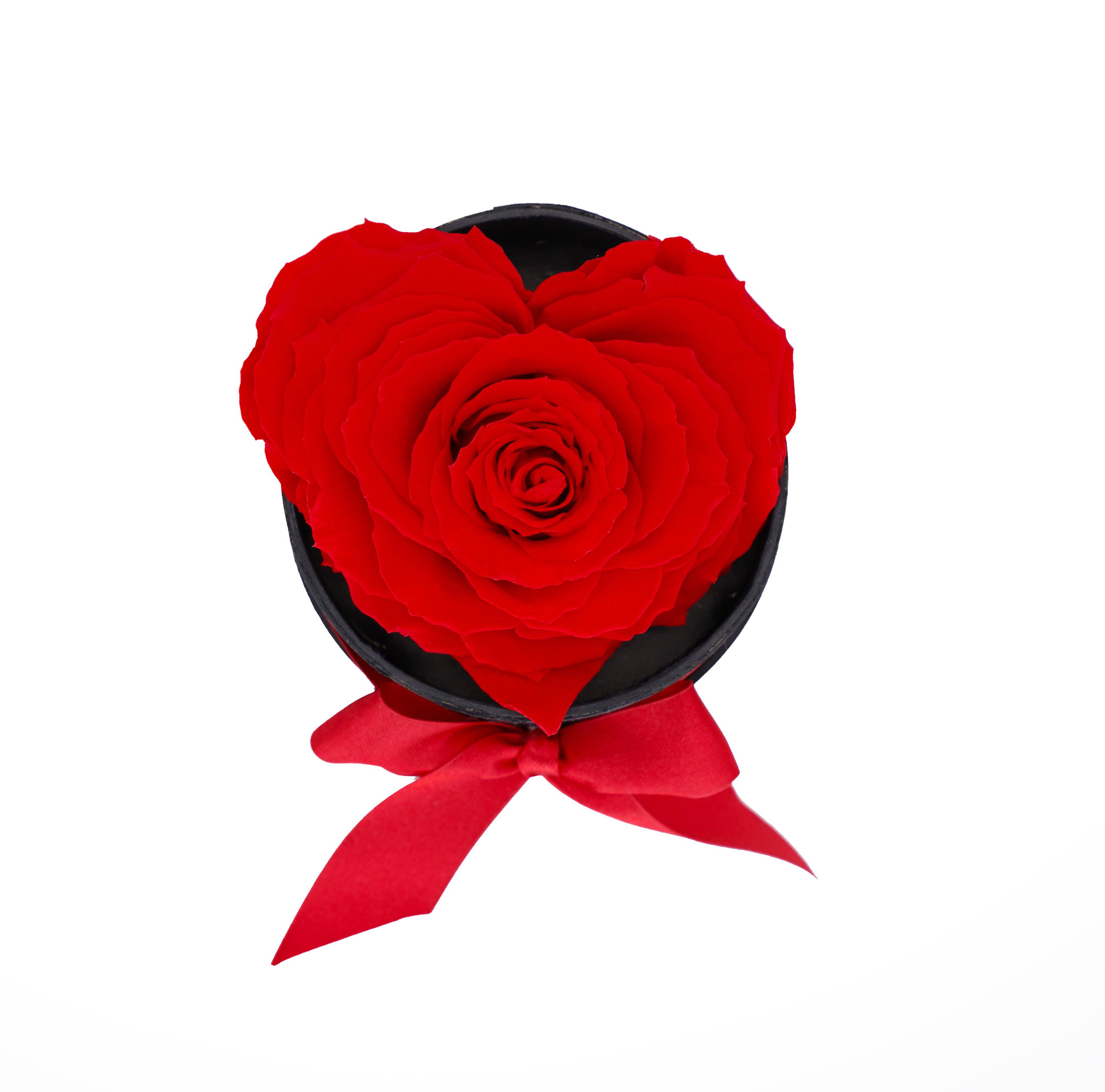 Red Heart Shape Forever Rose in A Box- Black Gift Box