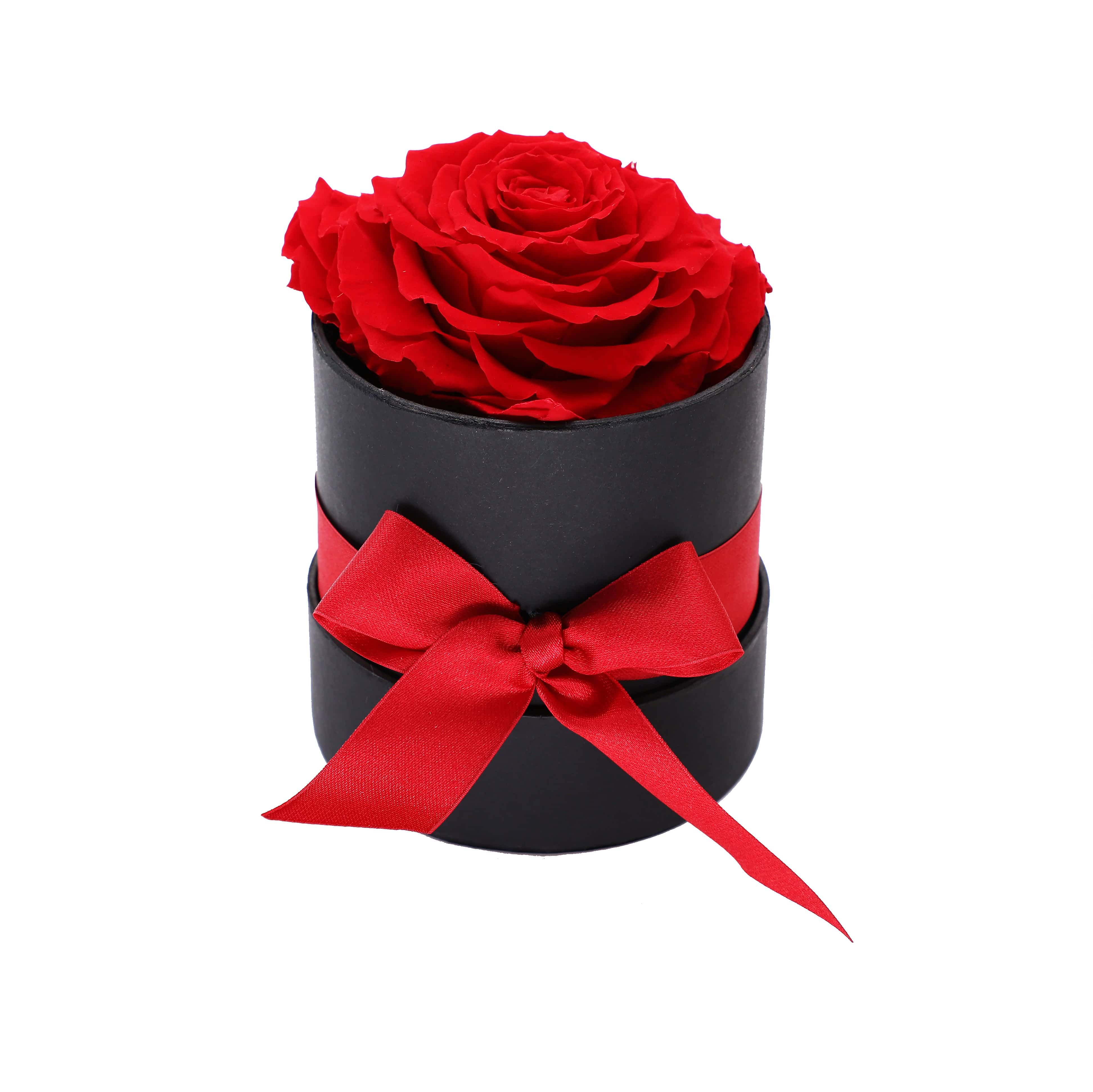 Red Heart Shape Forever Rose in A Box- Black Gift Box - Le Jardin Infini Roses in a Box