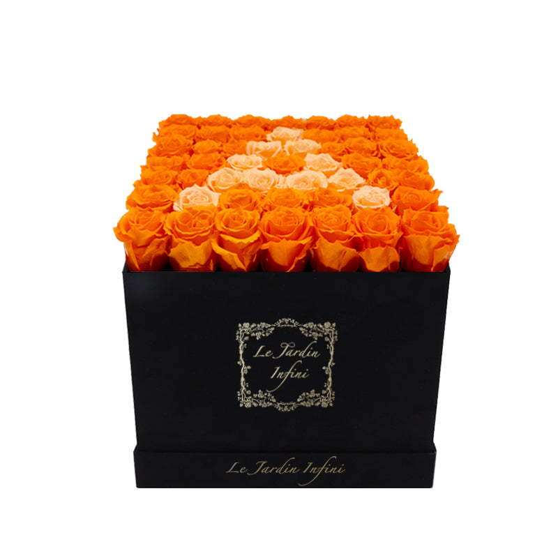 Letter A Orange & Peach Preserved Roses - Large Square Luxury Black Suede Box