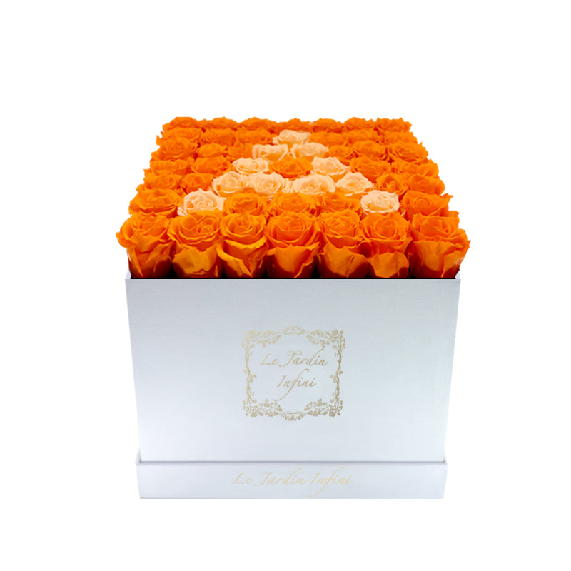 Letter A Orange & Peach Preserved Roses - Large Square Luxury White Suede Box